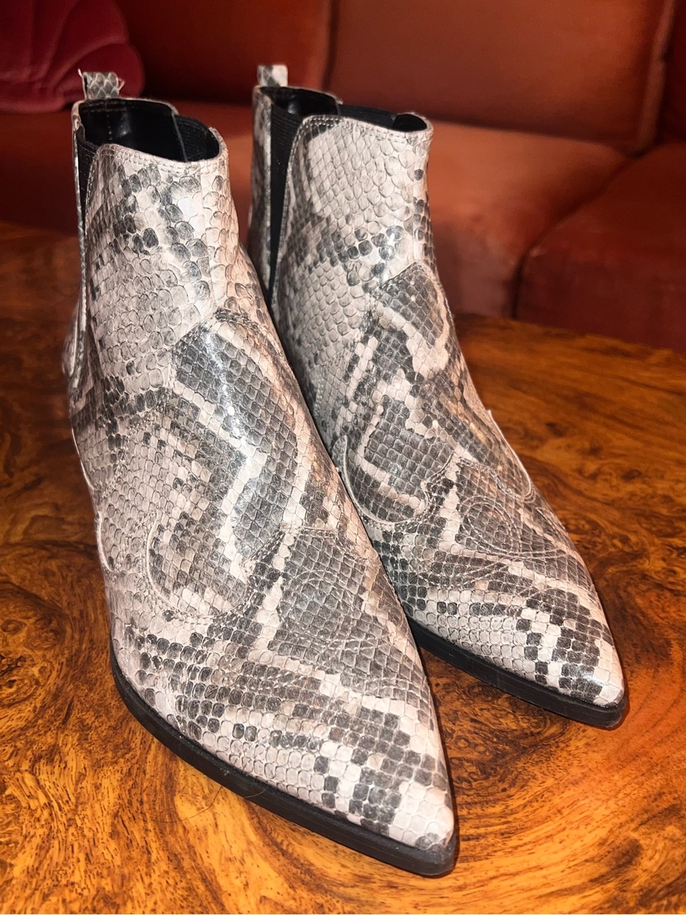 Nine West Snake-Print Pointed Ankle Boots